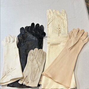 Vintage Leather and Fabric Gloves Set of 5 size is 6 1/2 to 7 1/2